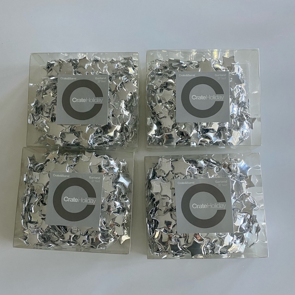Crate&Barrel Silver Star Garland 27 feet each (4 boxes)